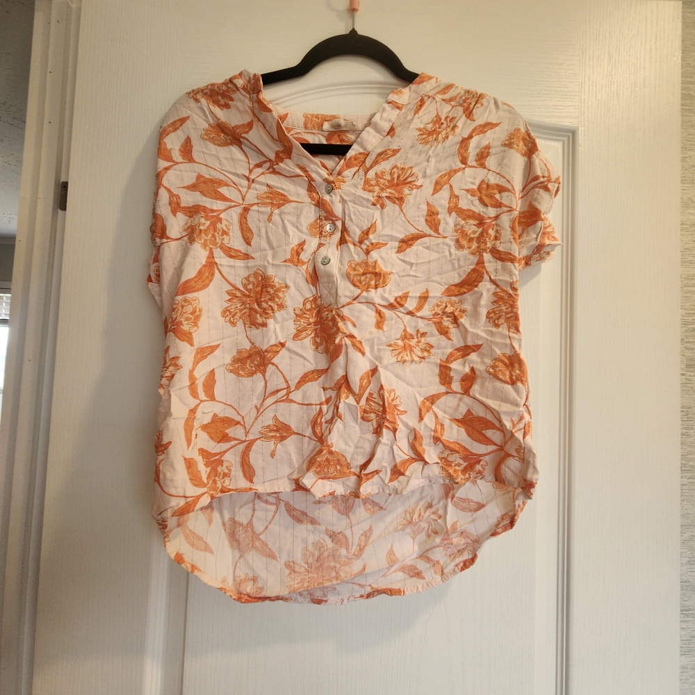 Como Blu Elegant Orange Floral Women's Blouse Size M Euc